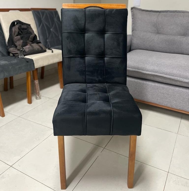 Mesa Salinas 90 (Tampo Dakota s/ vidro) Cinamomo com 4 Cadeiras Sophia Veludo Preto – CEL MÓVEIS + WM DECOR - Imagem 2