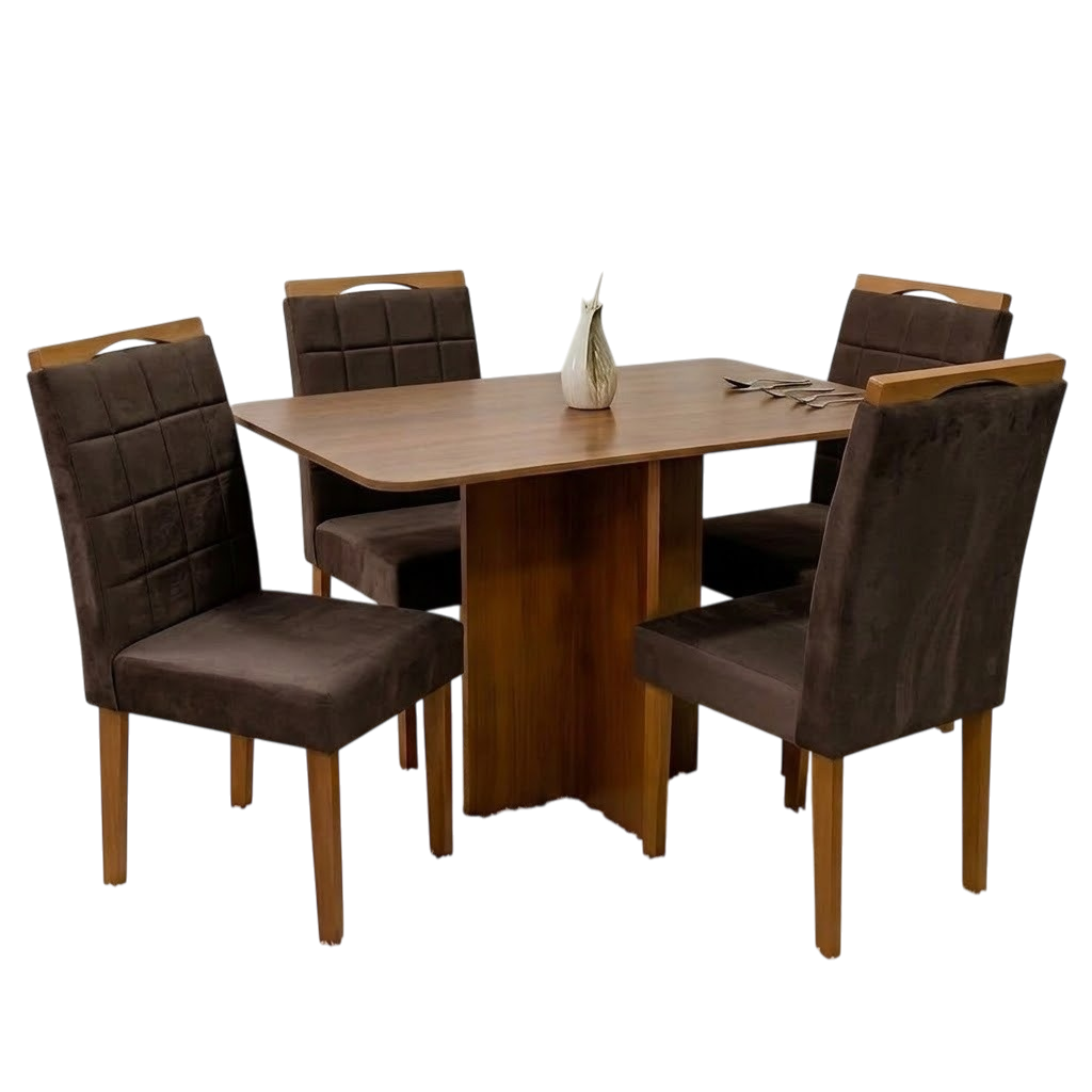 Mesa Salinas 120 (Tampo Londres s/vidro) Cinamomo com 4 Cadeiras Las Vegas Veludo Marrom 17 – CEL MÓVEIS + OURO DECOR - Imagem 2