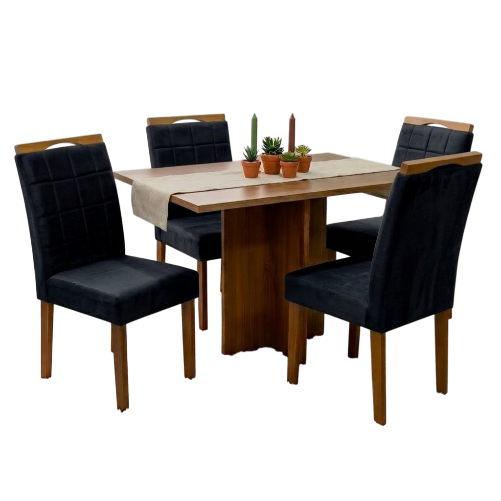 Mesa Salinas 100 (Tampo Dakota s/vidro) Cinamomo/Off White com 4 Cadeiras Las Vegas Veludo Preto 13 – CEL MÓVEIS + OURO DECOR - Imagem 2