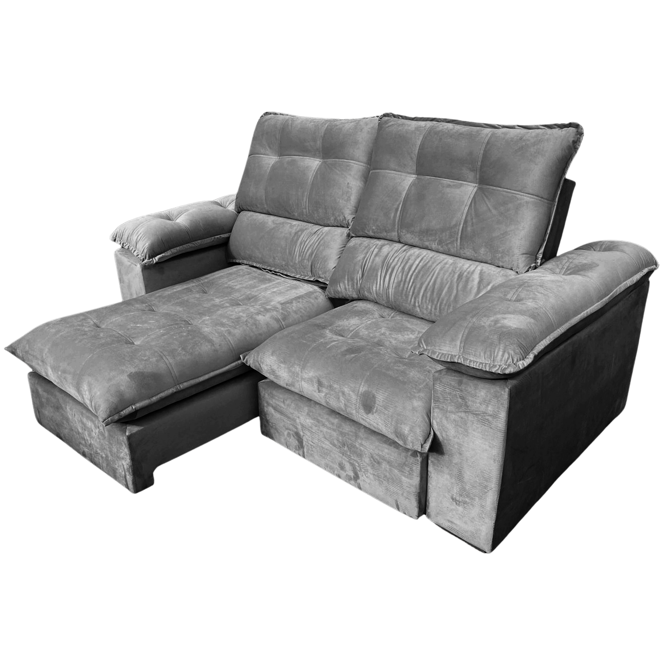 Sofá Retrátil e Reclinável Suíça 2,50 m Veludo Cinza Grafite – LEO DECOR (PROMOÇÃO - LEVE AVARIA) - Imagem 2