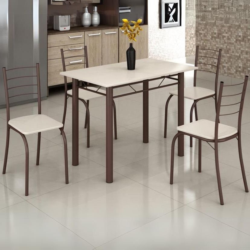 Mesa 4 Cadeiras Rio 100x60 (Base 2") Marrom/Off White - TEIXEIRA
