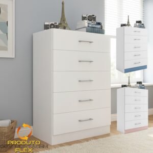 Cômoda 5 Gavetas Aruba Branco/Rosa/Azul Flex - FELLICCI