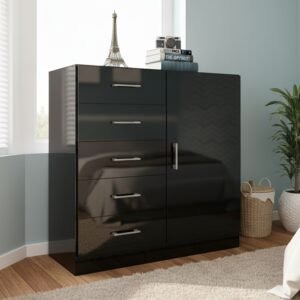 Cômoda 5 Gavetas com Sapateira Miami Preto - FELLICCI