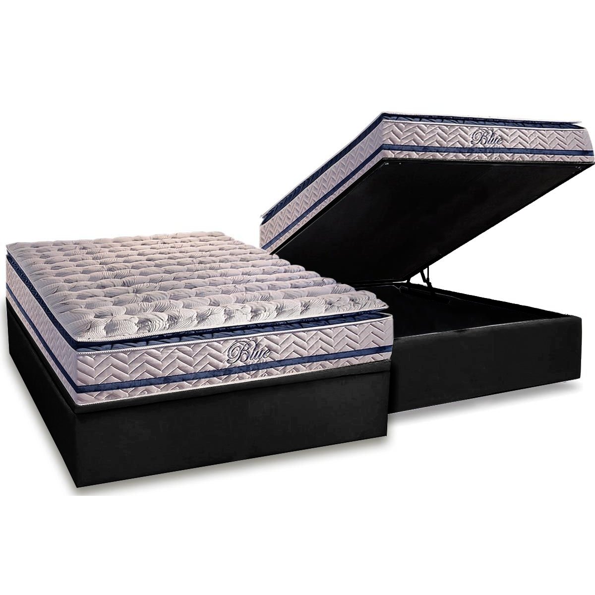 Colchão Casal Blue 32 cm H33 Molas Ensacadas + Base Baú Corino Preto – PAROPAS + ALTO NÍVEL - Imagem 2