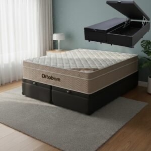 Colchão Queen Airtech Springpocket 25 cm D26 Molas Ensacadas + Base Baú Corino Preto – ORTOBOM + BIOSTAR