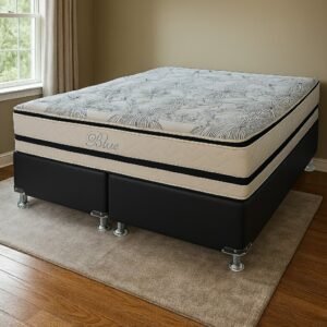 Colchão Queen Blue 32 cm H33 Molas Ensacadas + Base Simples Corino Preto – PAROPAS + BIOSTAR