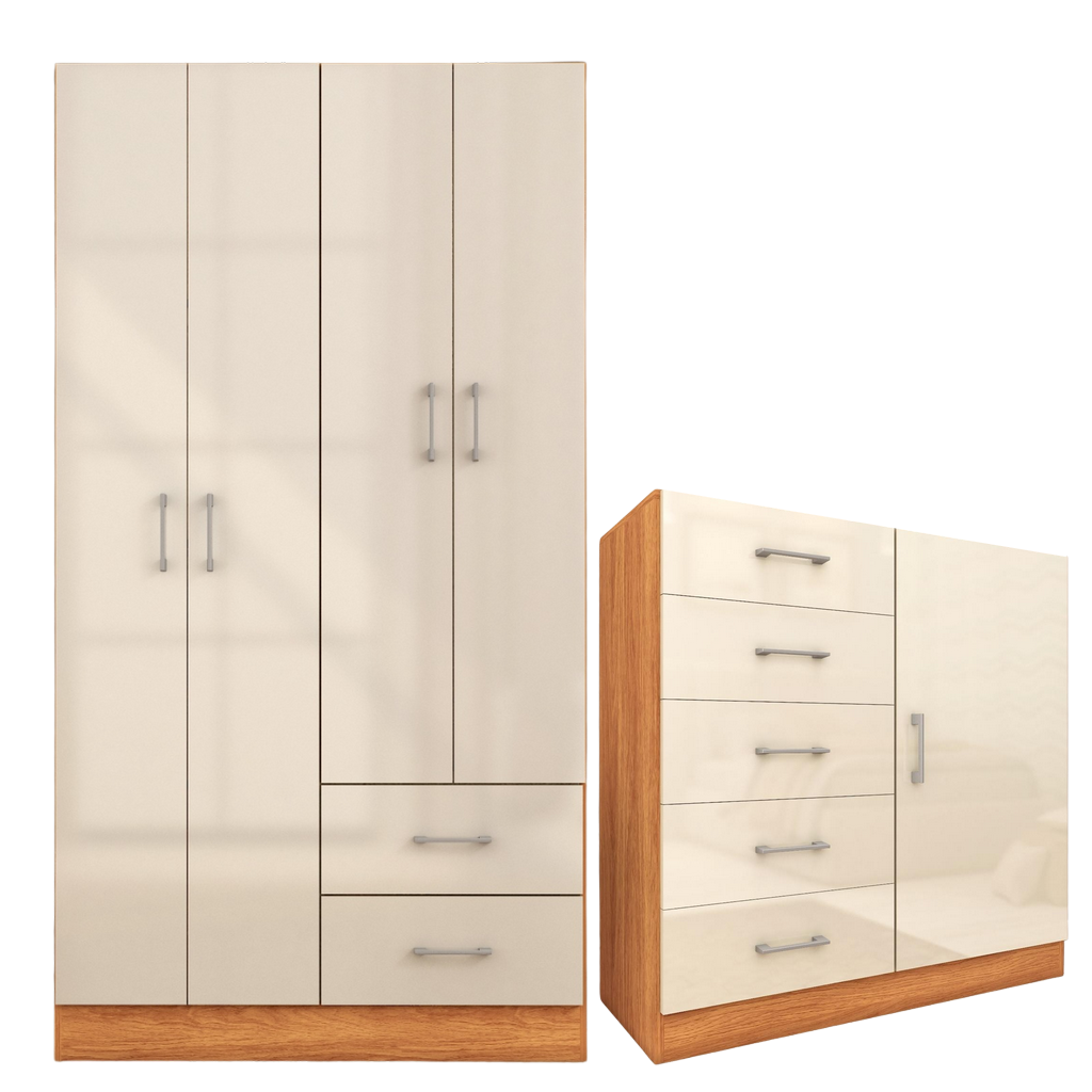 Guarda-Roupa 4 Portas Panamá 4002 + Cômoda 5 Gavetas Sapateira Miami Cinamomo/Off White – FELLICCI - Imagem 2