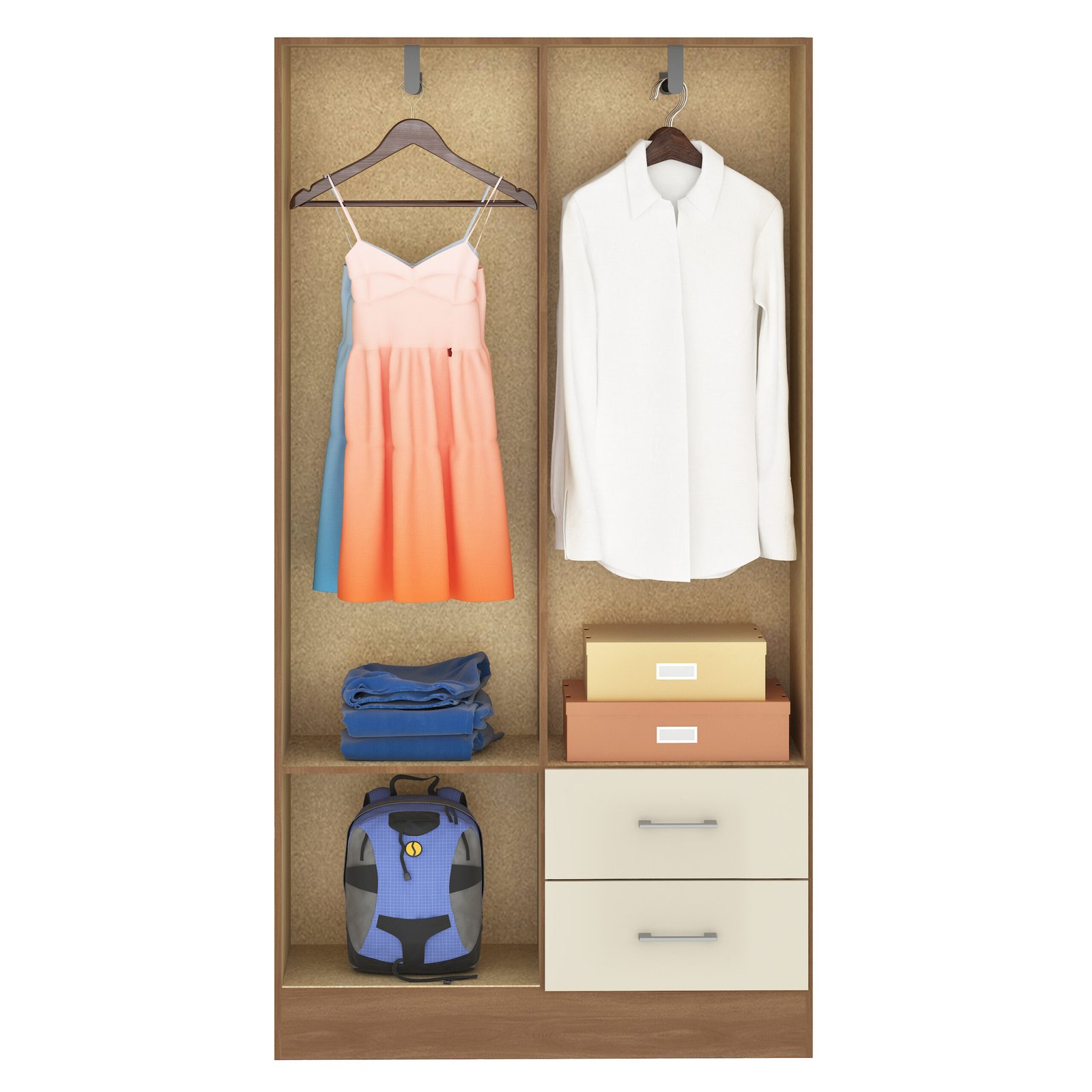 Guarda-Roupa 4 Portas Panamá 4002 + Cômoda 5 Gavetas Sapateira Miami Cinamomo/Off White – FELLICCI - Imagem 3