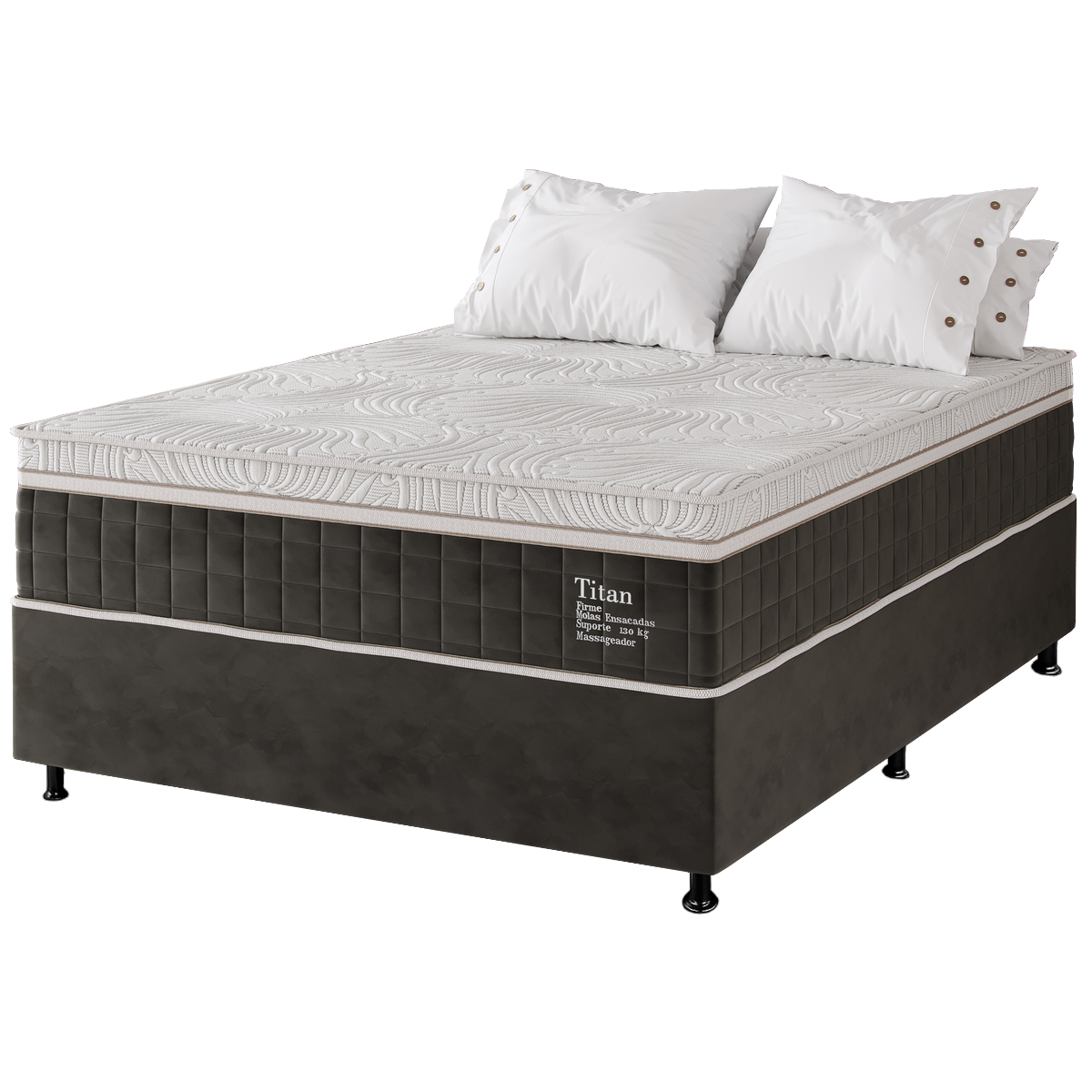 Colchão Casal Massageador Titan/Thor 34 cm D28 Molas Ensacadas + Base Box Simples Corino Preto – VIERO + BIOSTAR - Imagem 5