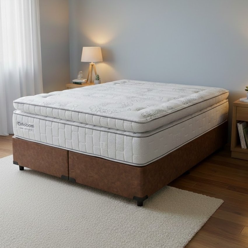 Colchão Queen New Freedom 32 cm D33 Molas Ensacadas + Base Simples Corino Marrom – ORTOBOM + ALTO NÍVEL