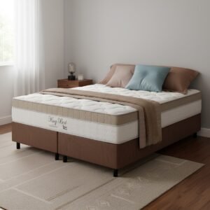 Colchão Queen King Best 28 cm D28 Molas Ensacadas + Base Simples Corino Marrom – ANJOS + ALTO NÍVEL