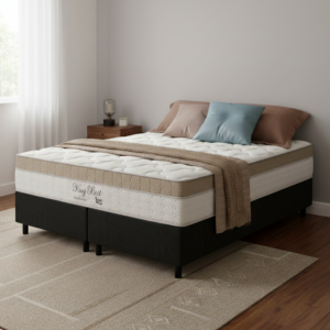 Colchão Queen King Best 28 cm D28 Molas Ensacadas + Base Simples Corino Preto – ANJOS + ALTO NÍVEL