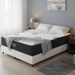 Colchão Queen Star Plus 25 cm D26 Molas Ensacadas + Base Simples Corino Branco – INOVAFLEX + BIOSTAR